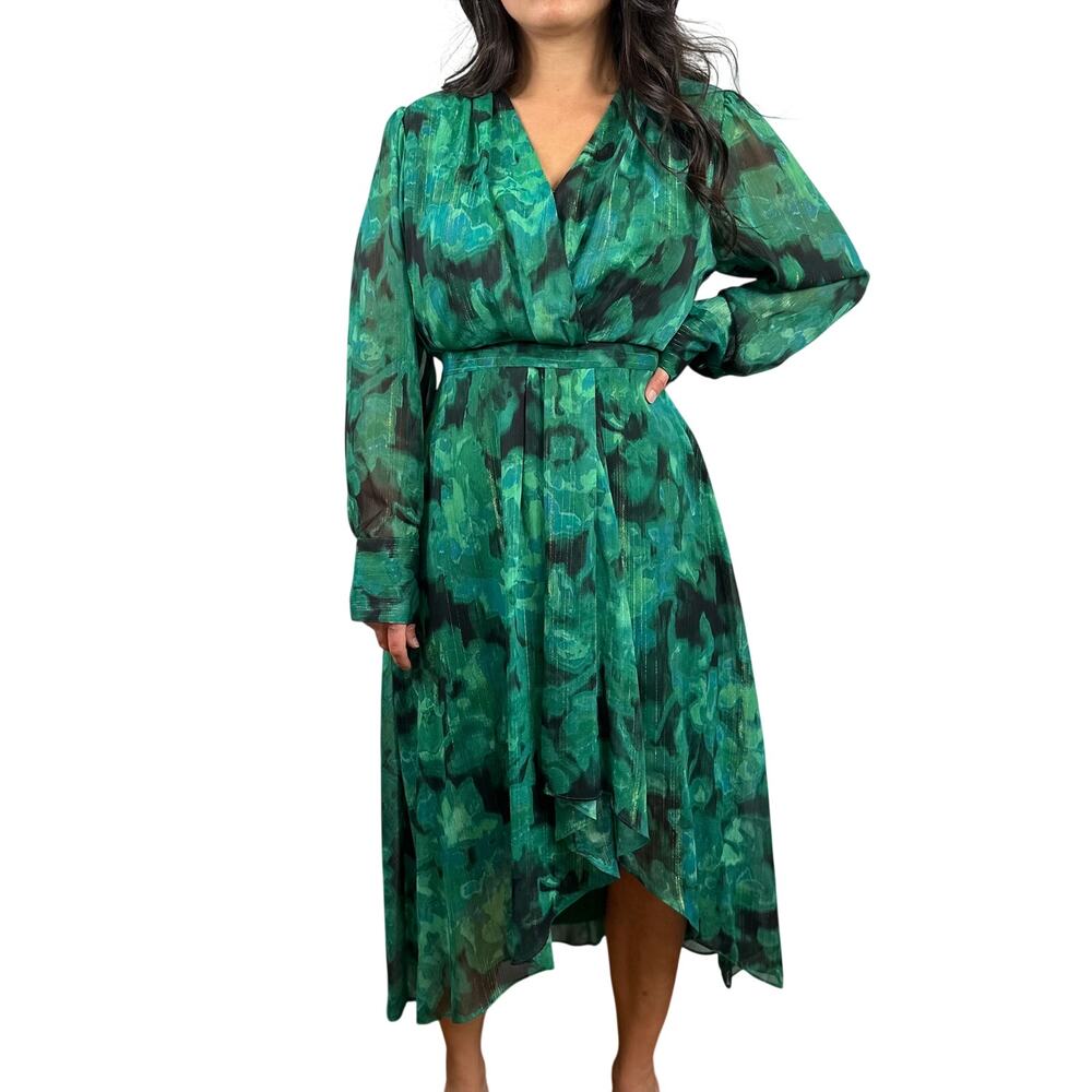 Calvin Klein Green Metallic High-Low Midi Dress